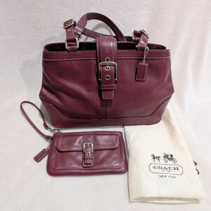 Coach F12602 Cabernet Wine Hampton Leather Satchel Handbag Wristlet Dust Cover